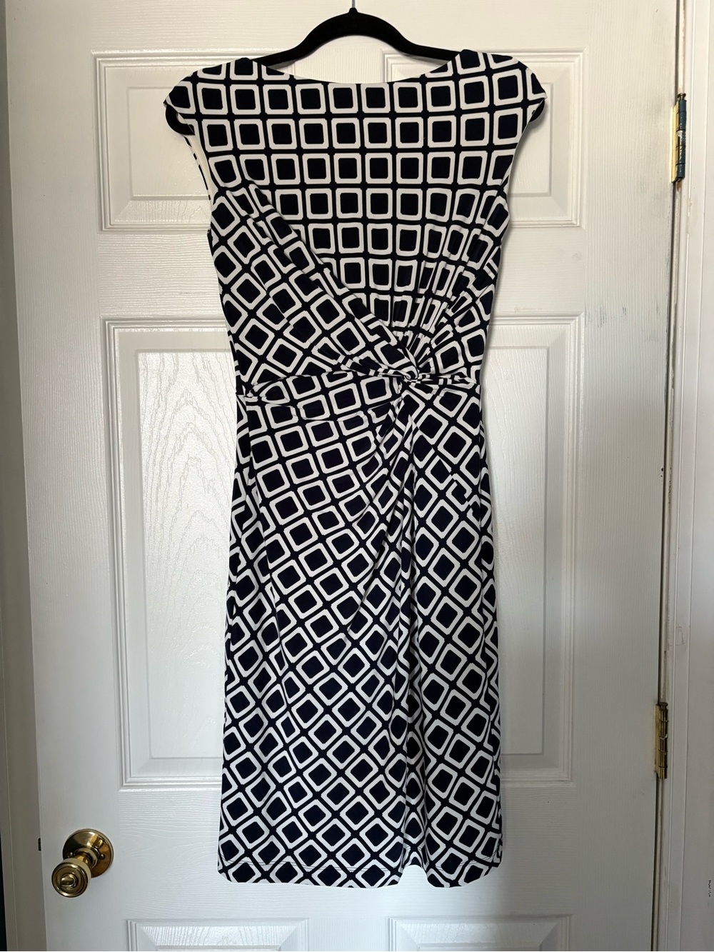Ralph Lauren Navy & Cream Geometric Twist-Front Women’s Dress